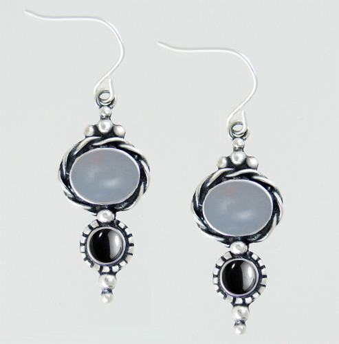 Sterling Silver Drop Dangle Earrings With Chalcedony And Hematite